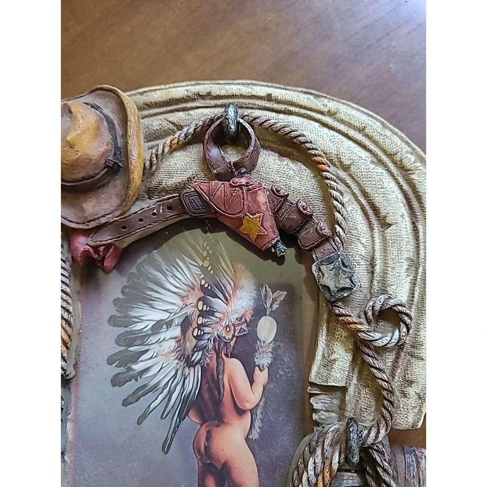 Western Cowboy Saddle Rope 3D Picture Frame Decor Brown 4 x 6 Photo Resin Rustic